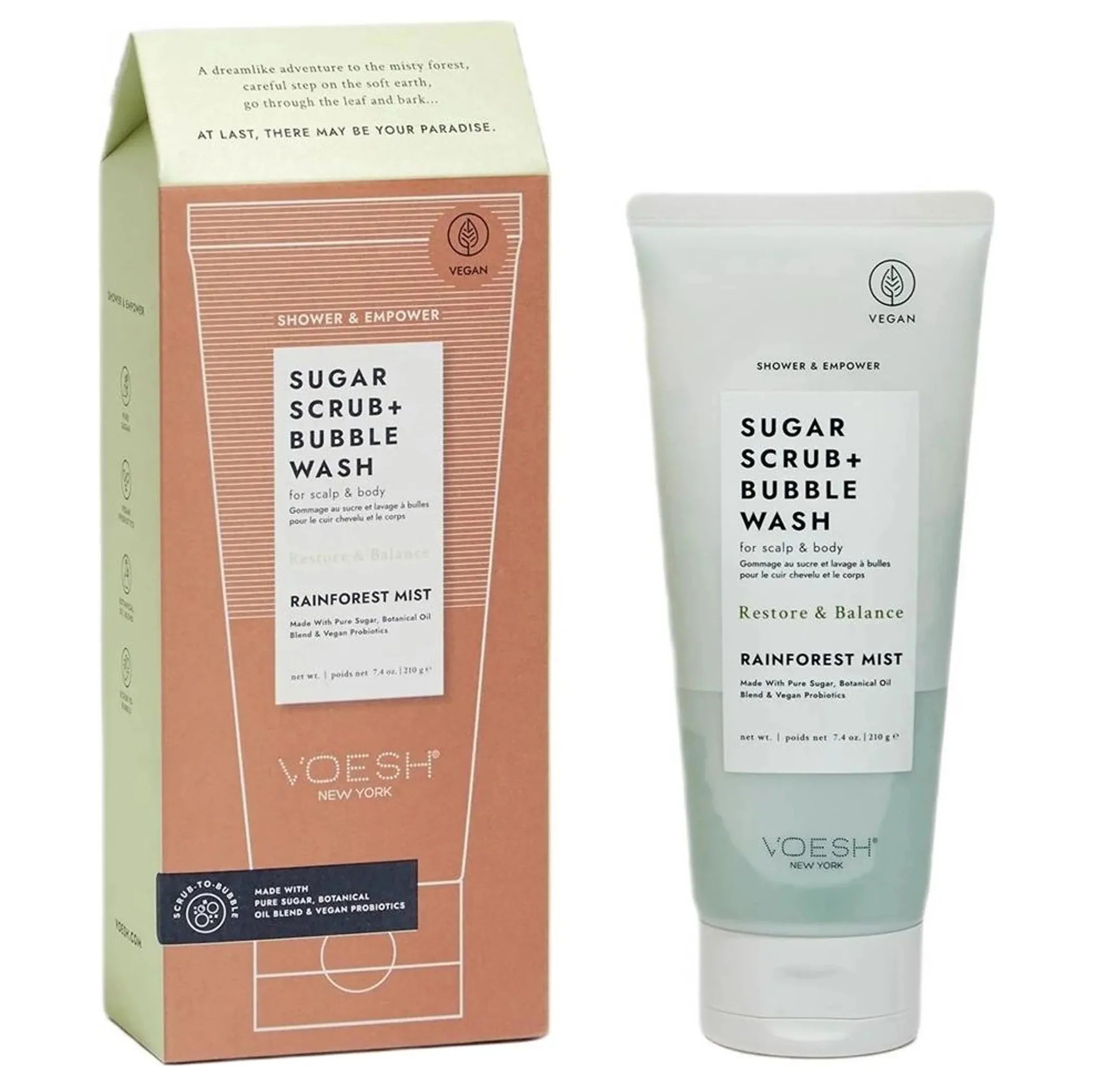 Sugar Scrub + Bubble Wash For Scalp and Body - Rainforest Mist